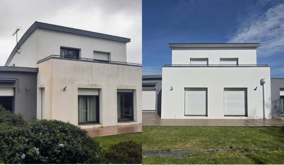 Maison moderne à Bénodet avant et après nettoyage de la façade